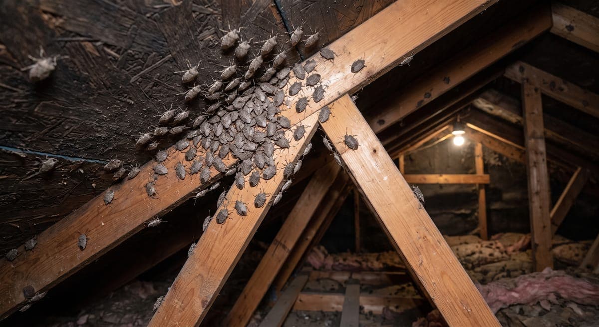 Stink bugs aggregating in an attic